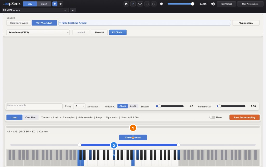 Custom Notes on Easy keyboard with pins