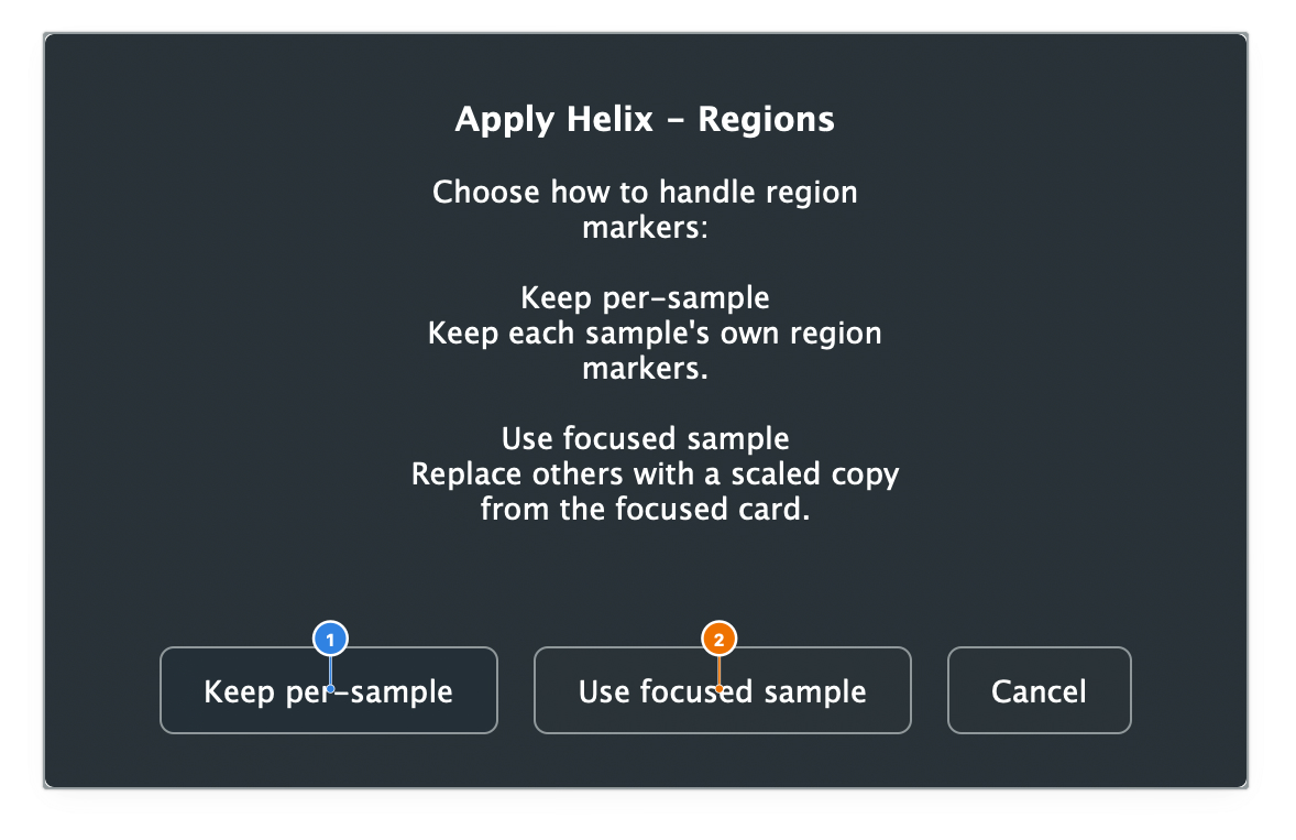 Apply Helix regions dialog