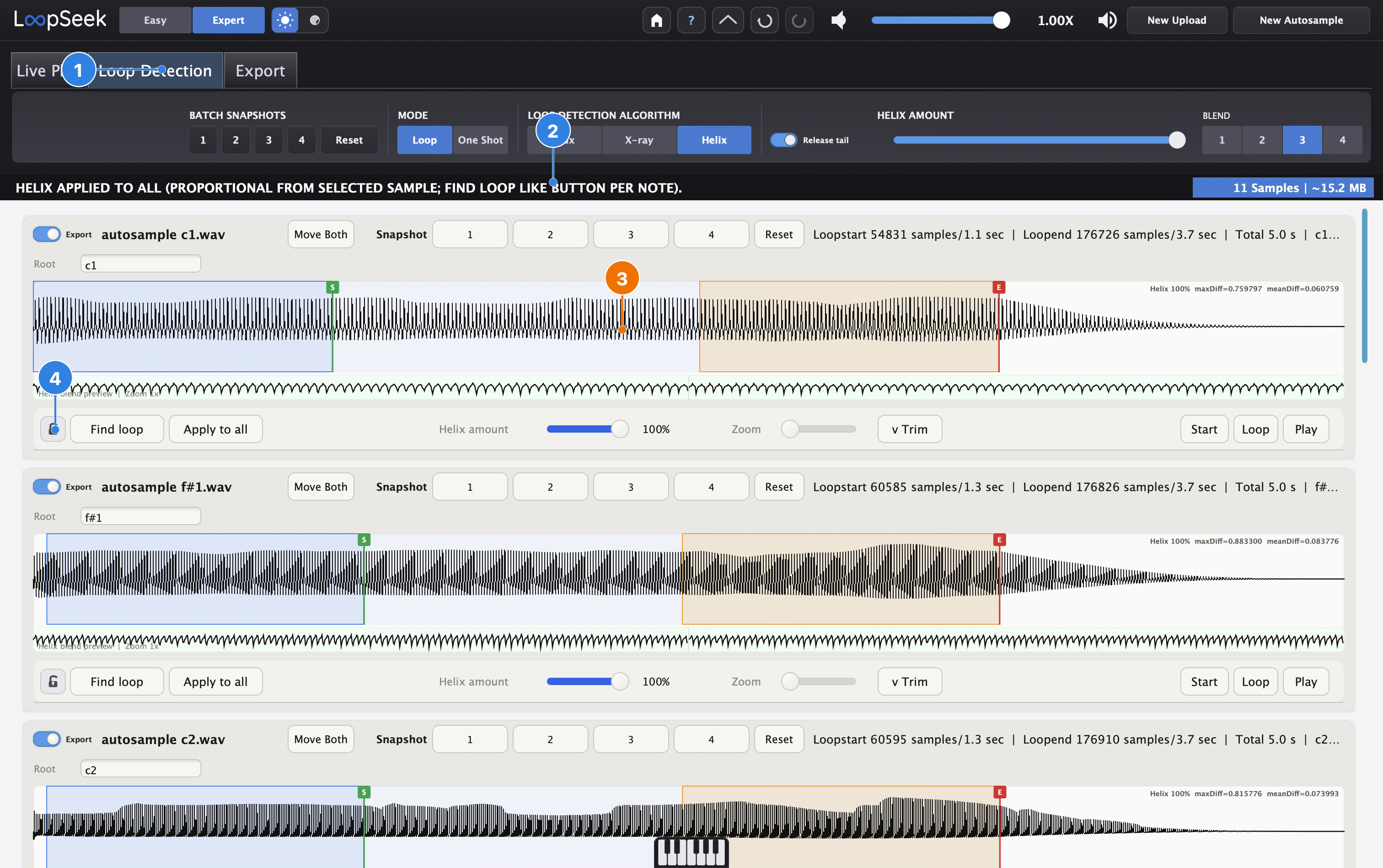 Helix applied to all samples