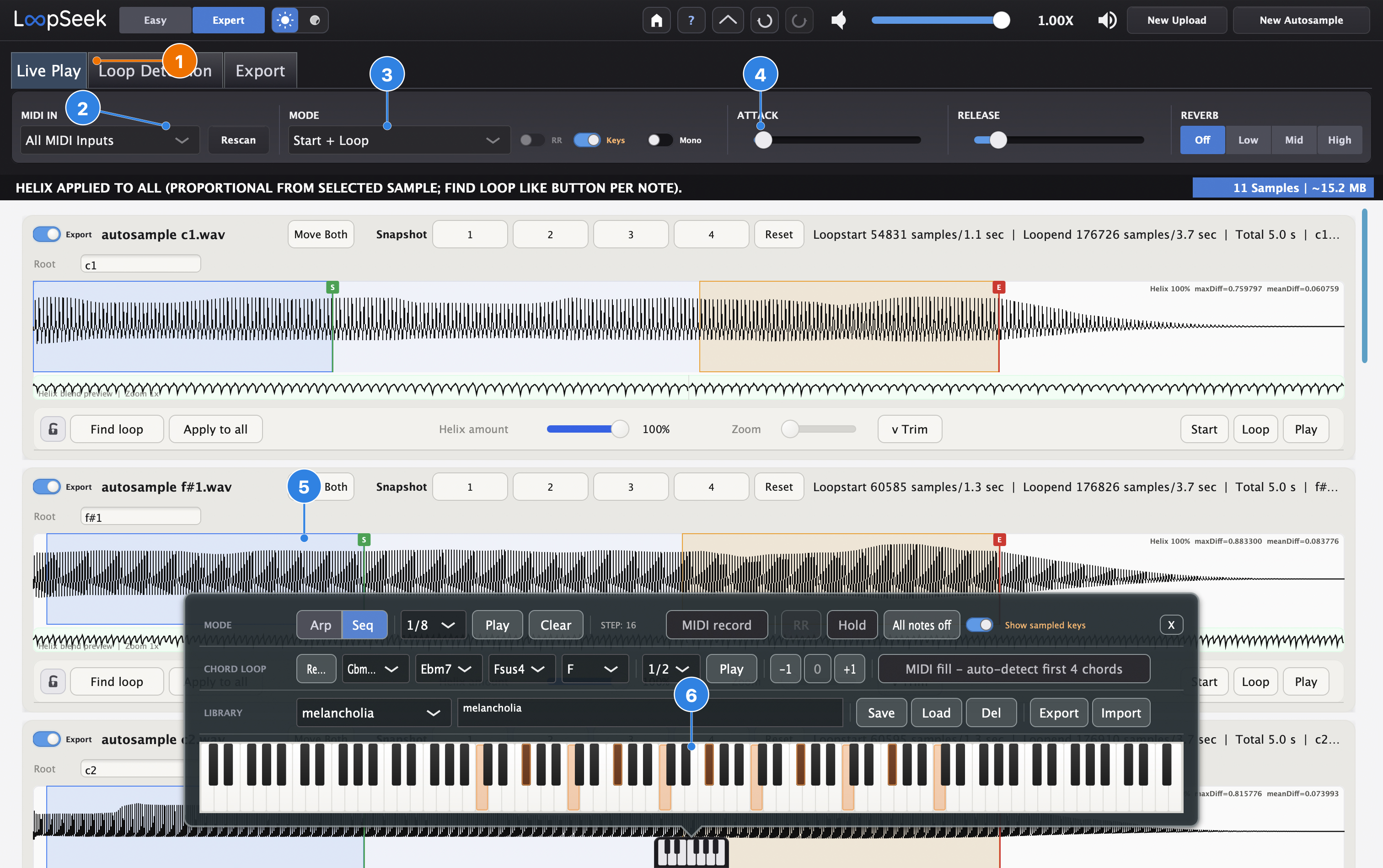Live Play tab with keyboard